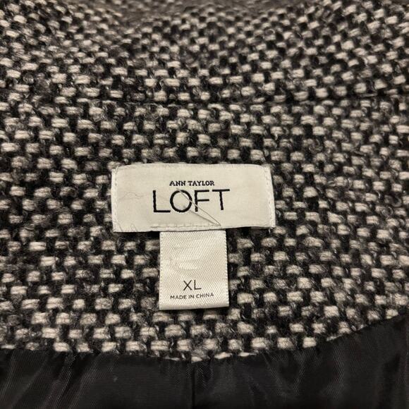 Ann Taylor Loft Tweed Coat Double-Breasted Drawstring Waist Collared Grey Sz XL - Picture 3 of 16